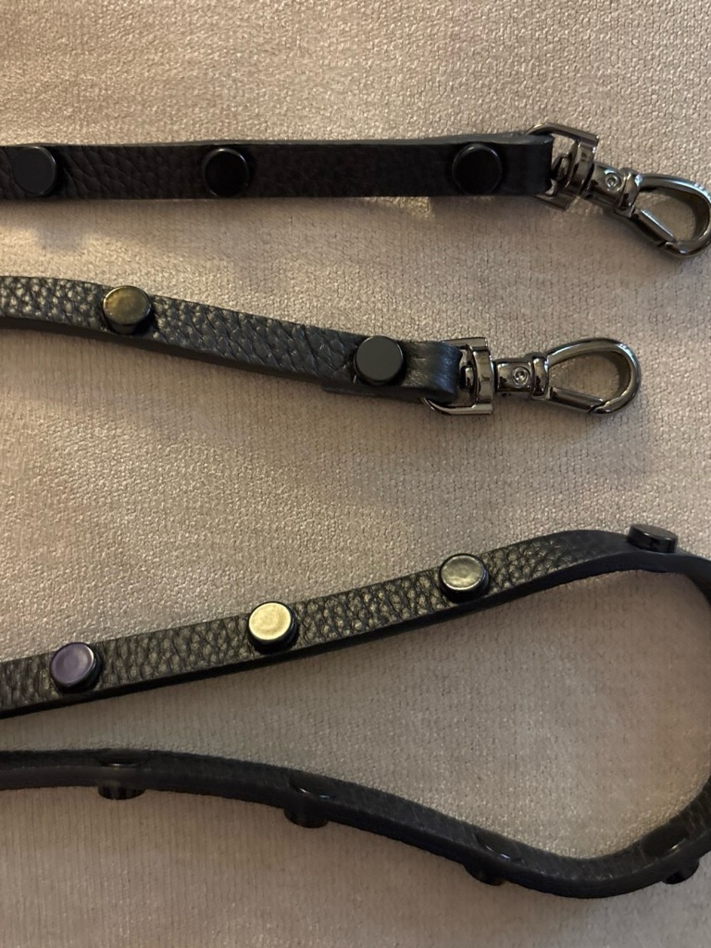 BANDOLIER Black Studded Leather Strap with pewter hardware